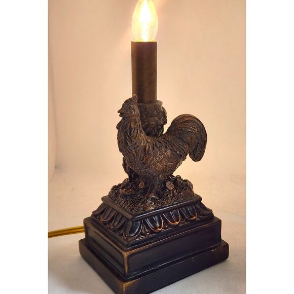 LAMP/TABLE-Rooster-Resin, Brown Rubbed Gold Finish, Toggle Switch, With Shade - Picture 9 of 16